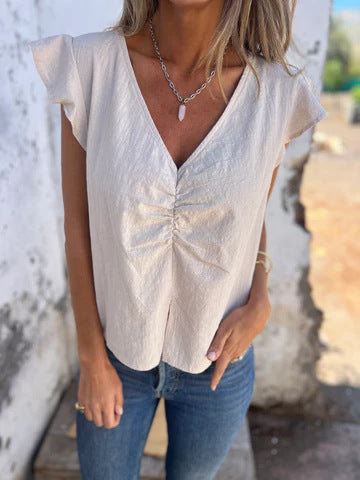 Stilla | Komfortabel Plisseret V-Hals Solid Bomulds-Linned Top