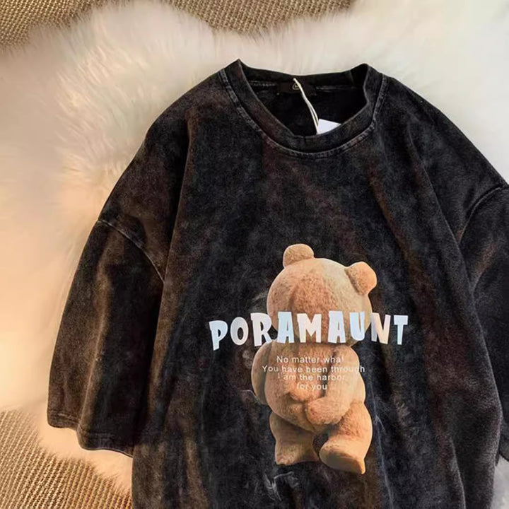 Dame T-shirt med kreativ bjørnemotiv og løs pasform Stilla