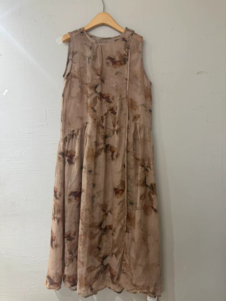 Femme Floral Midi Kjole med Rynkekant Stilla