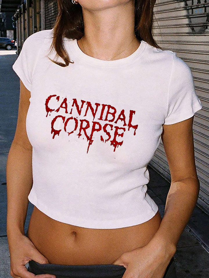 Dame Crop-T-Shirt med kunstnerisk blodtryksdesign Skovae