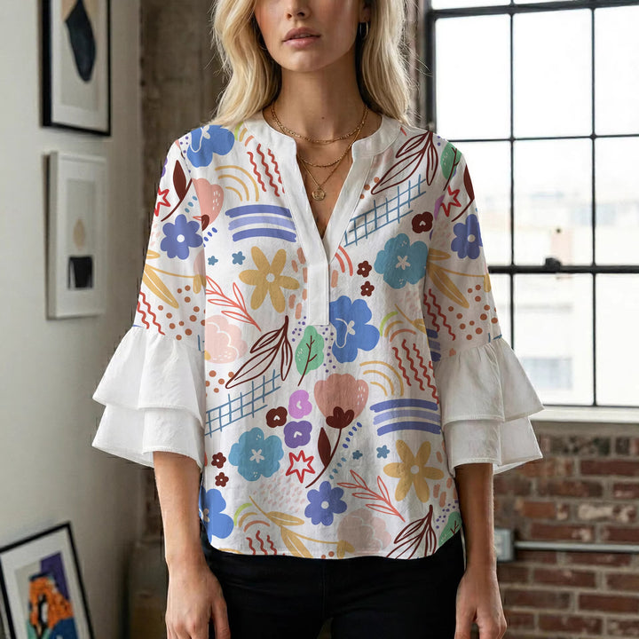 Dame kunstnerisk top med ruffle ærmer Skovae