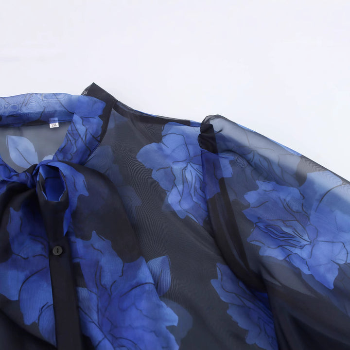 Femme Gennemsigtig Bluse med Blomstertryk og Slips-halsdetalje Stilla