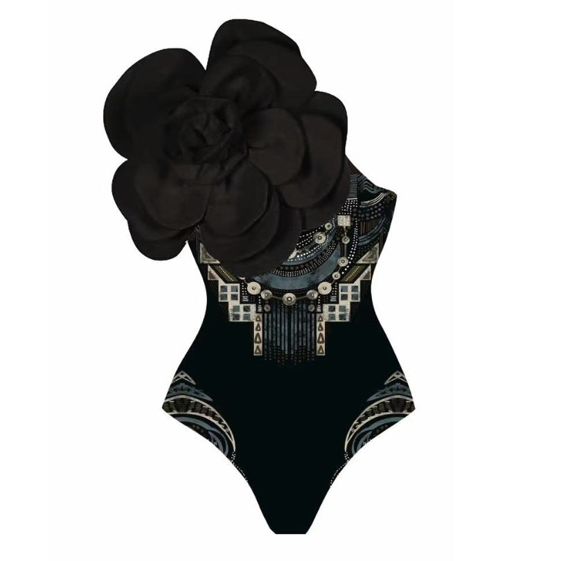 Dame én-delt badeshorts med floral 3D-design Skovae