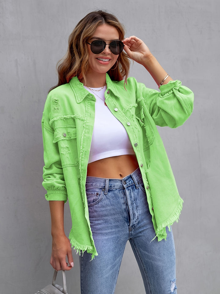 Femme Distressed Overdimensioneret Denim Shacket Stilla