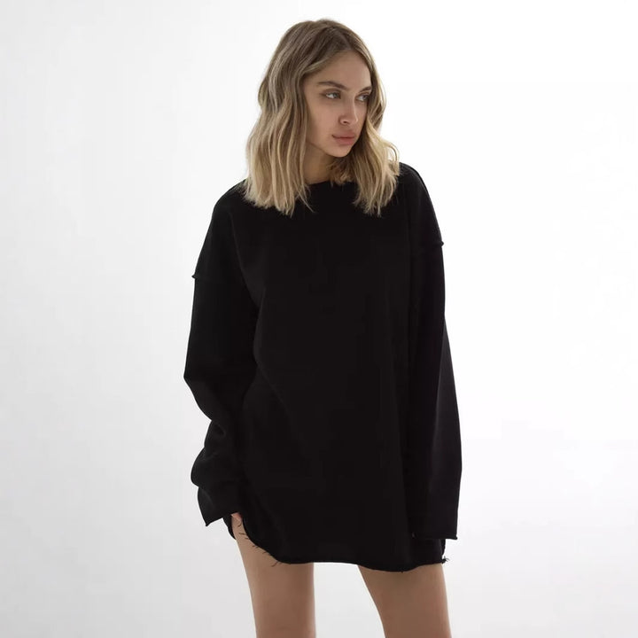 Kvinders afslappede oversized pullover med trendy detaljer og frynset kant Skovae