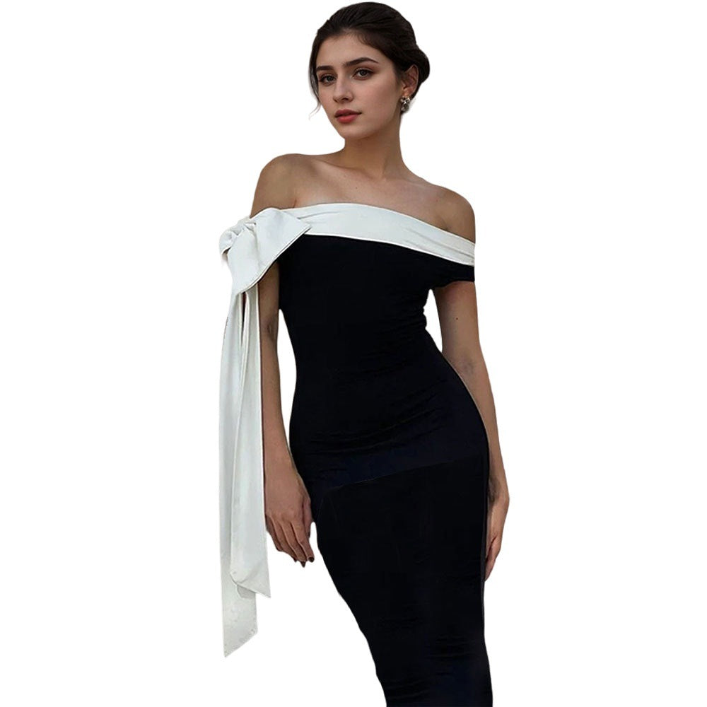 Dame Maxi Kjole med chic off-shoulder design og elegant sløjfe accent Stilla