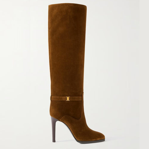Femme Knæhøje SUEDE Stiletto Støvler med elegant spænde-detail Stilla