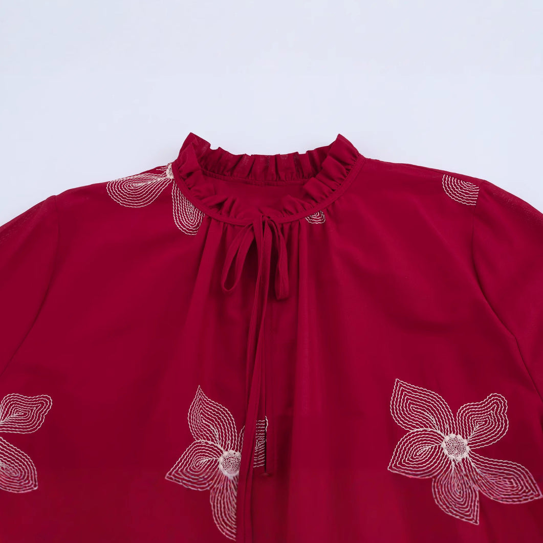 Femme Elegante Floral Broderet Bluse Stilla