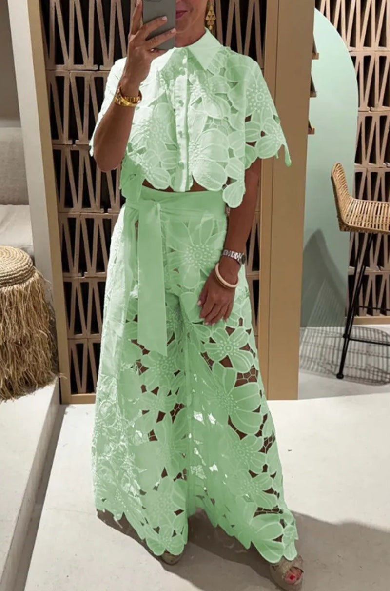 Dame Elegant Sommerdragt med blomster Spids Overlay Stilla