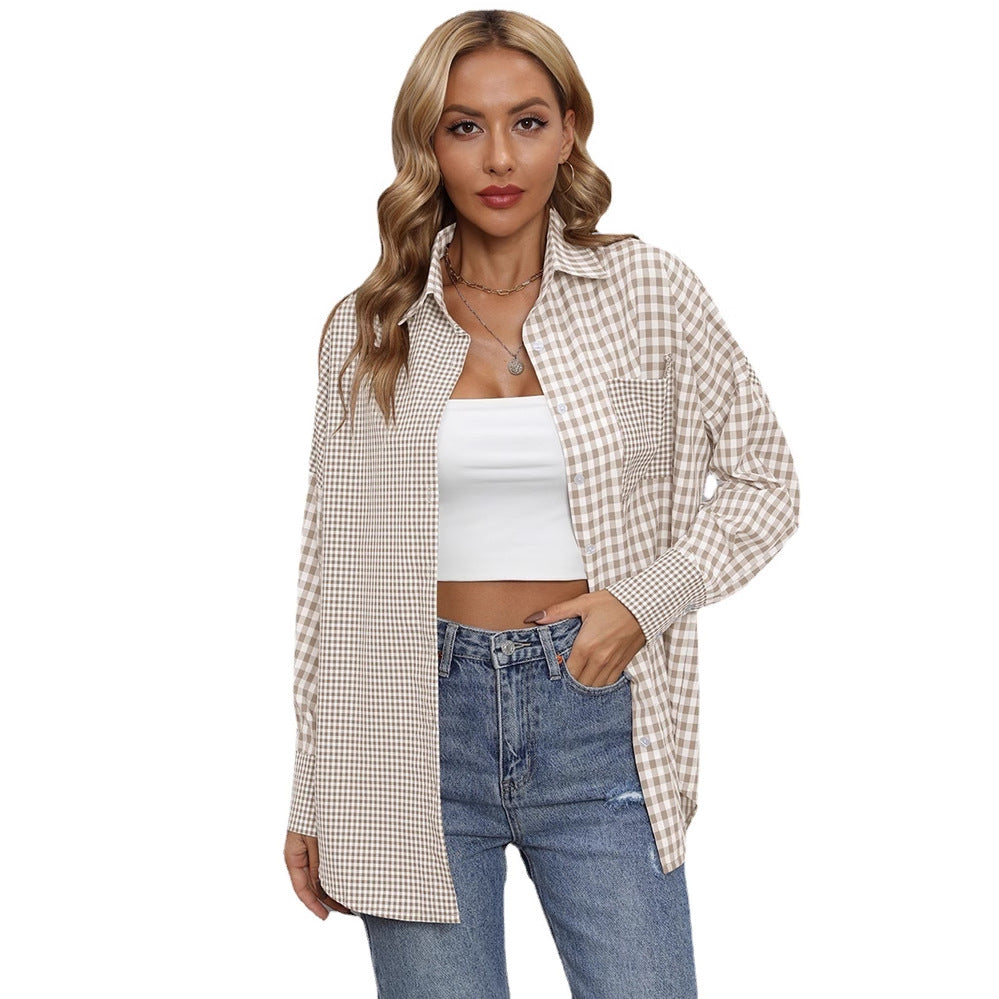 Dame Karo Skjorte i moderne Oversize-stil Stilla
