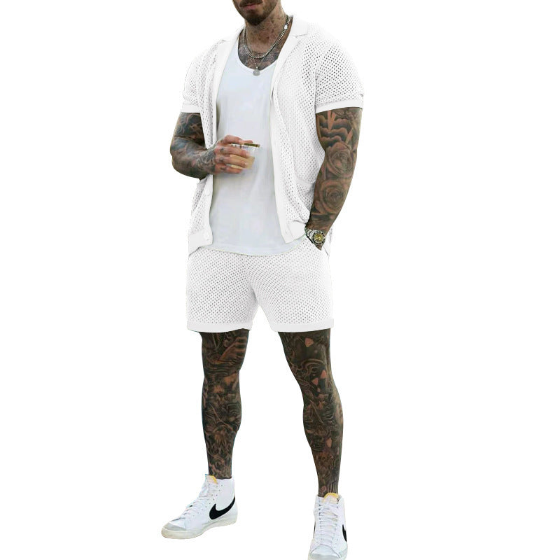 Dame afslappet netpyjamasæt med korte ærmer og shorts Stilla