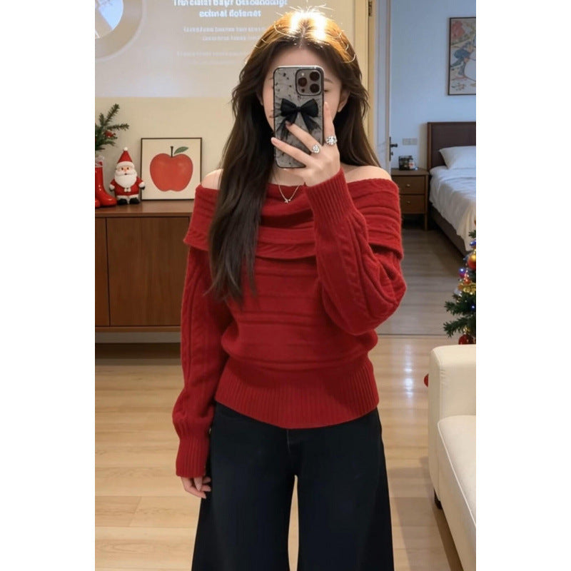 Kvinders Off-Shoulder Striktrøje med Rib Struktur Stilla