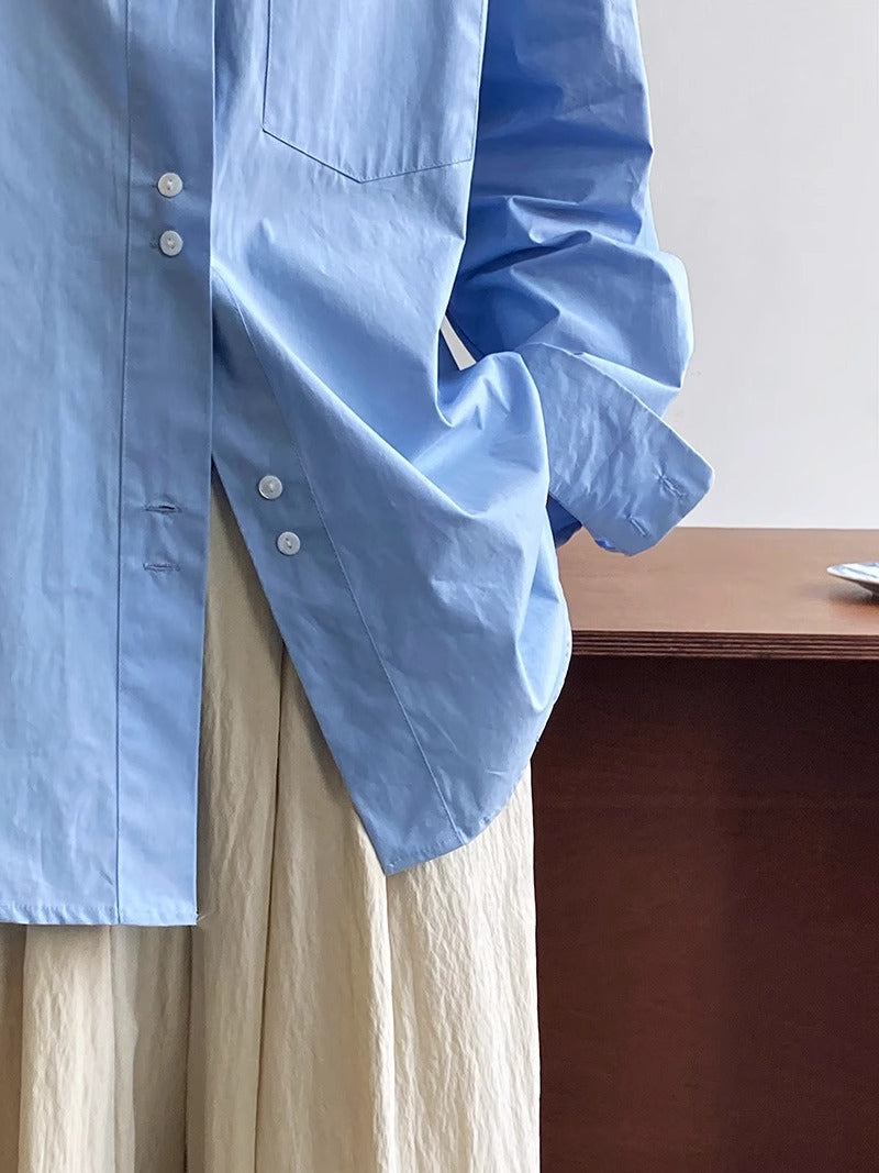 Dame løs bomuldsbluse med oversized pasform og elegante detaljer Stilla