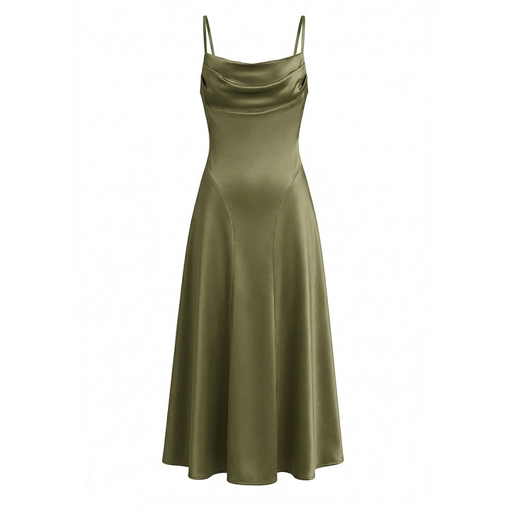 Dame Maxikjole med elegant drapering og fint satin-finish Skovae