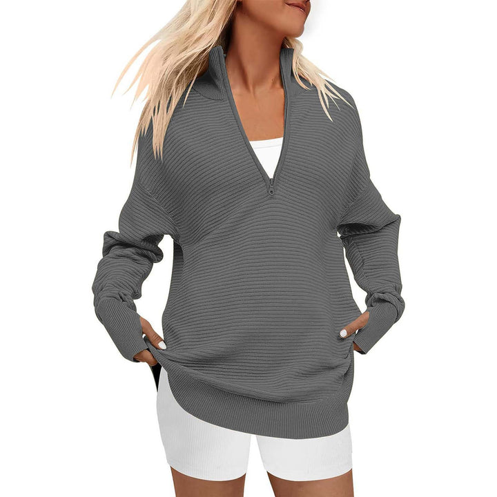 Dame Oversized Pullover med Ståkrave og Lynlås Stilla