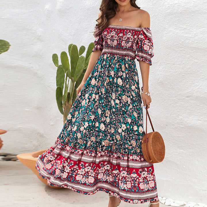 Dame Maxikjole med Off-Shoulder design og florale mønstre Stilla