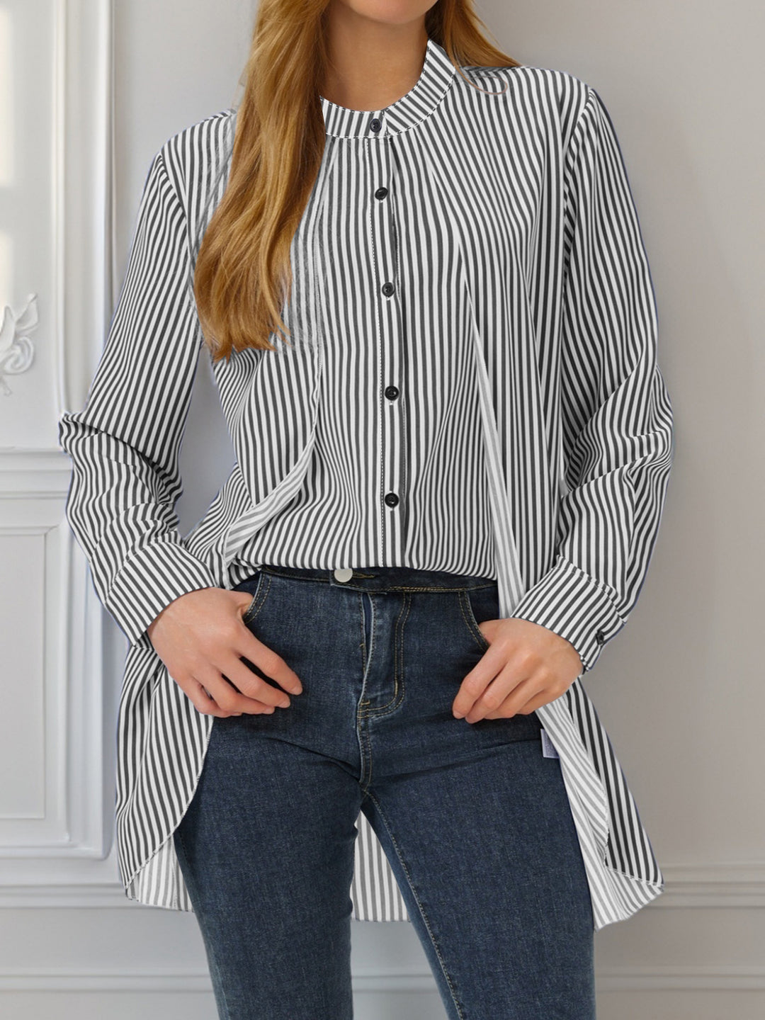 Dame Langærmet Bluse med Stribemønster Stilla