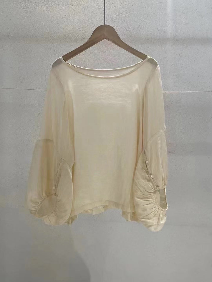 Femme Elegant Gennemsigtig Puffærme Bluse Stilla