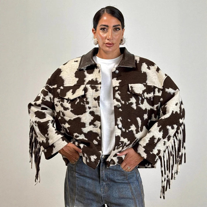 Dame Oversized Frynsejakke med Kødmønster Stilla