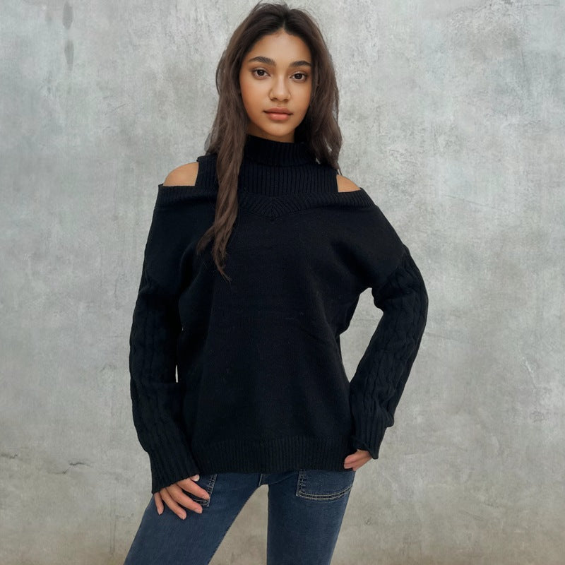 Kvinders trendy sweater med off-the-shoulder design og kabelmønster Stilla
