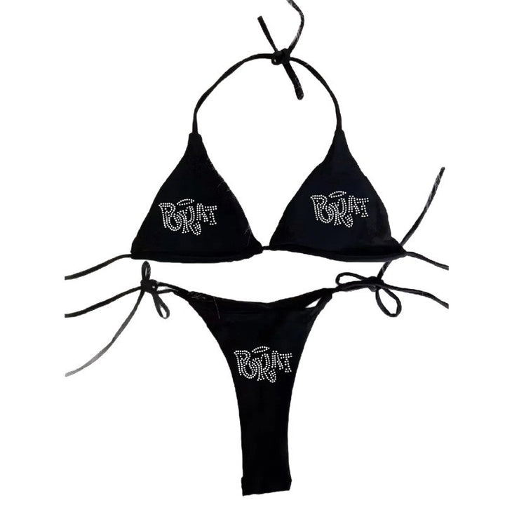 Dame bikini sæt med glitrende tryk og justerbare stropper Skovae