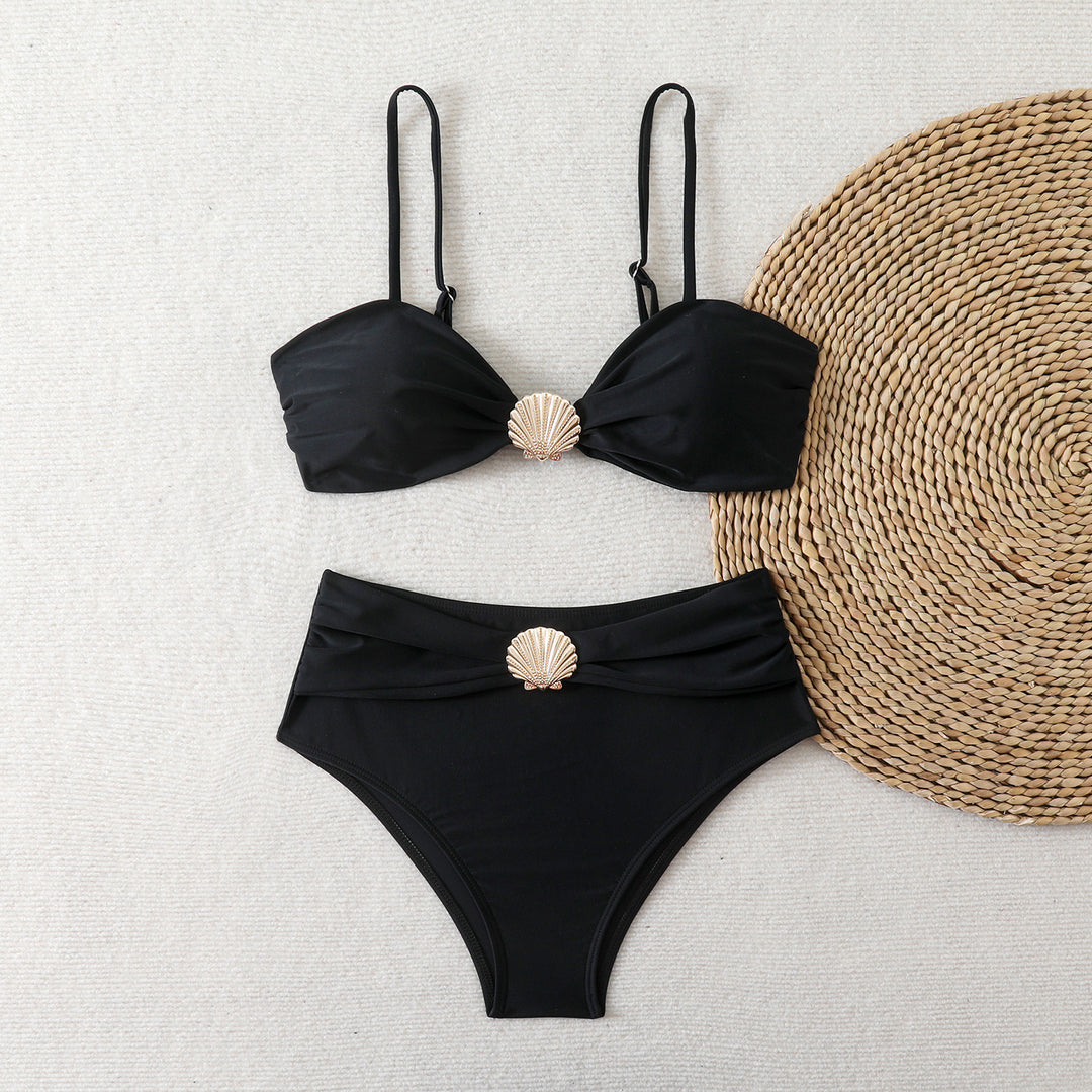 Dame Bikini-sæt med elegant muslingedetalje og høj talje Skovae