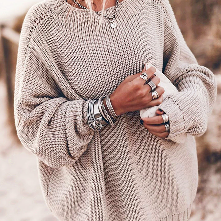 Dame Oversized Strikpullover med luftige masker og sideslidser Stilla