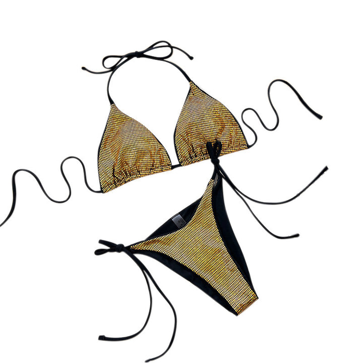 Dame Triangel-Bikini-Sæt med blankt netdesign og justerbare bindinger Stilla
