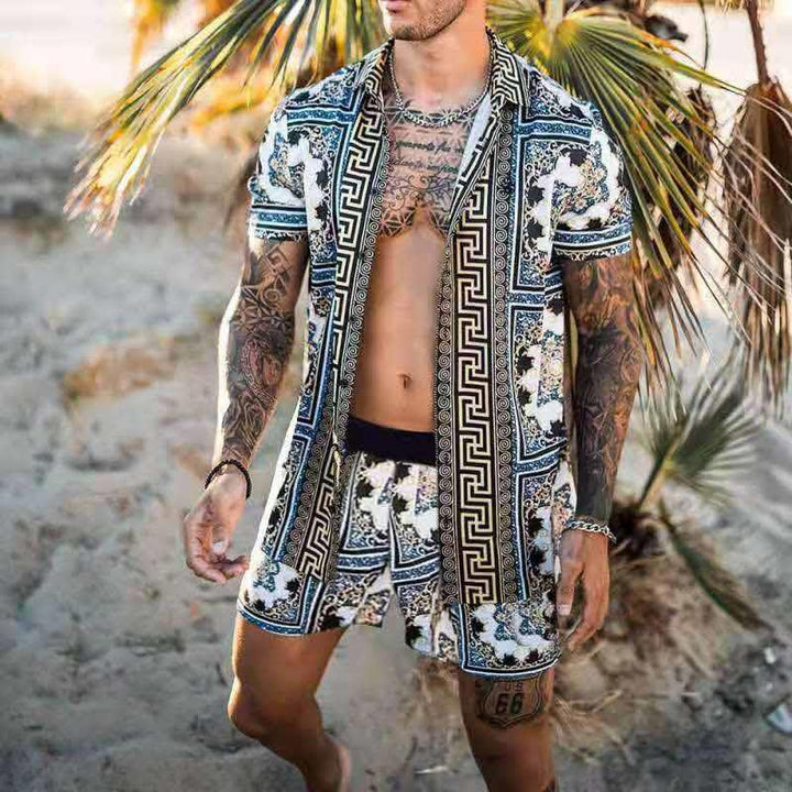 Herren afslappet kortærmet skjorte og shorts sæt i moderne design med blomster mønstre Stilla
