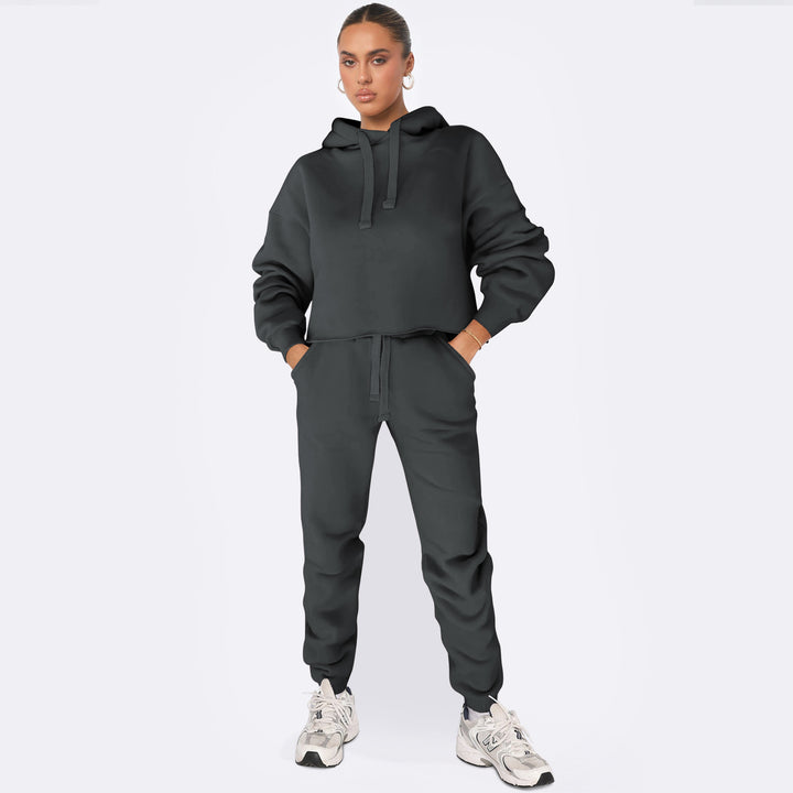 Dame stilfuldt Cropped Hoodie-sæt med elastiske manchetter og afslappet snit Stilla