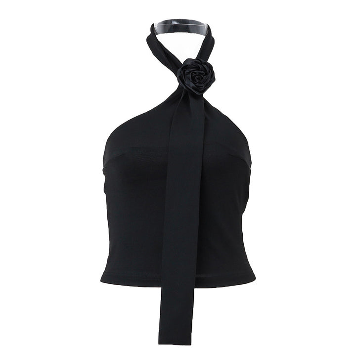 Dame asymmetrisk top med floral applikation og justerbar stroppe Skovae