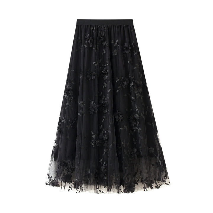 Dame Floral Broderet Tyl Maxi Skørt Stilla