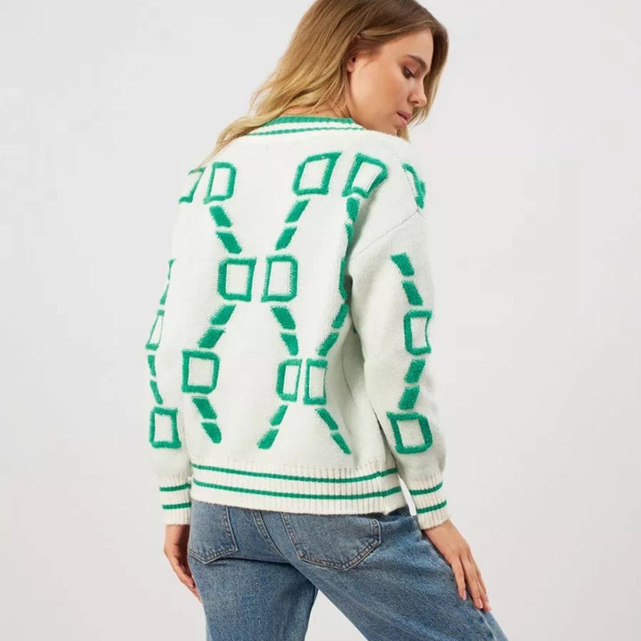 Femme Statement Geometrisk Strikjakke Stilla