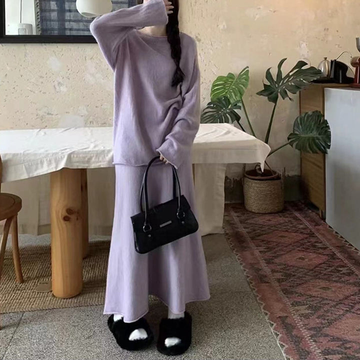 Dame Off-Shoulder Strik To-Delt Kjole Sæt Stilla