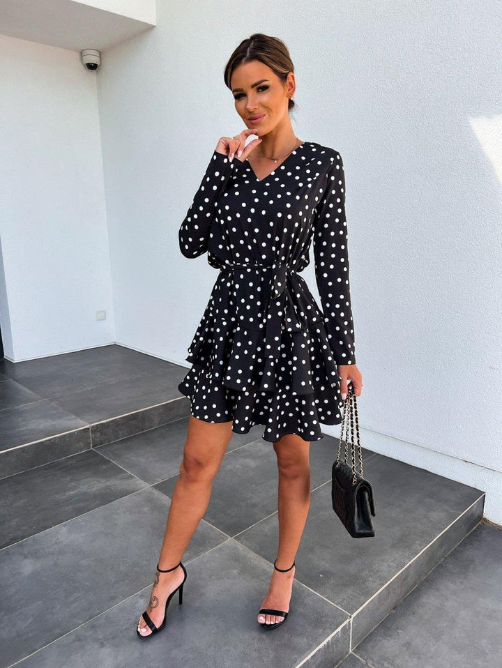 Dame Polka Dot Stufenkjole med bælte i taljen Stilla