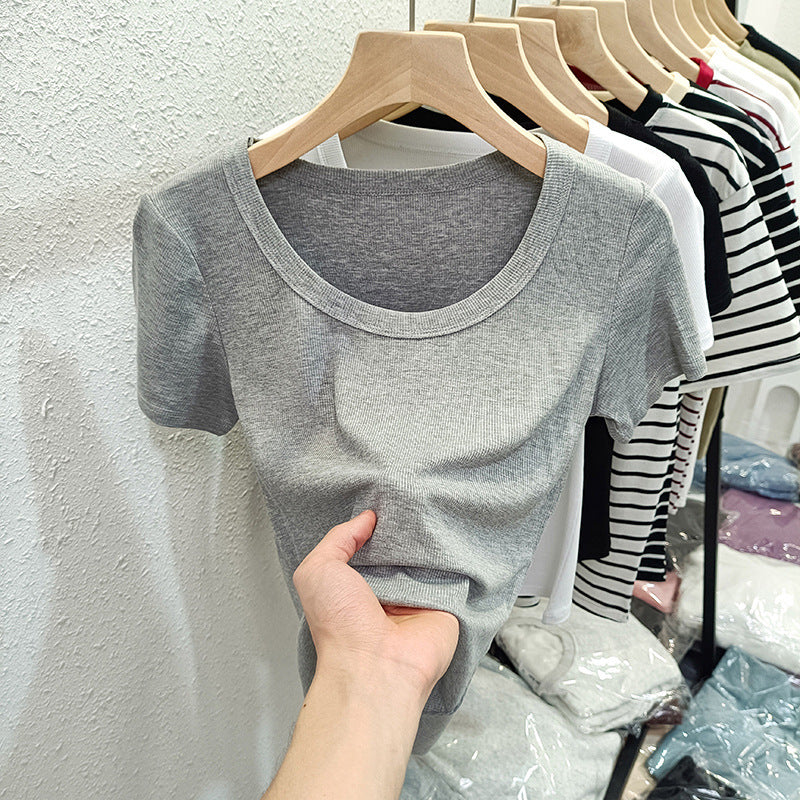 Femme Kortærmet Rib-Basic-T-Shirt Stilla
