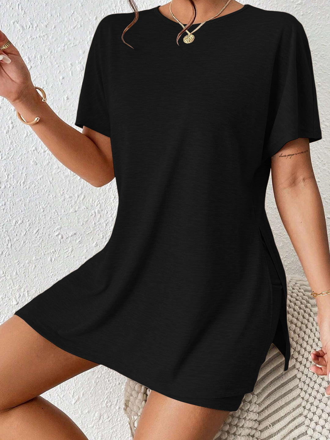 Dame Oversize T-Shirt med sideslidser og lommer Stilla