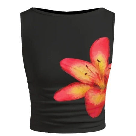 Dame ærmeløs crop-top med blomsterprint og tætsiddende snit Skovae