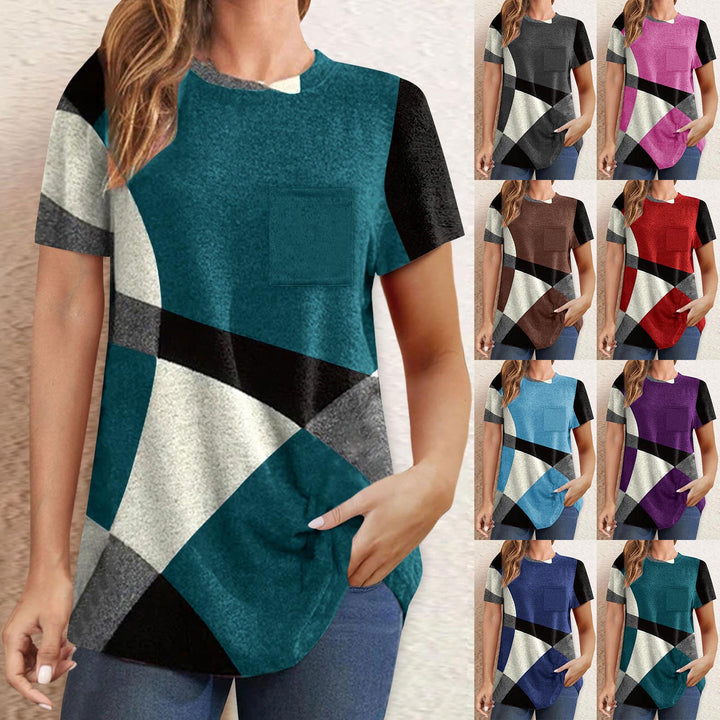 Dame T-shirt med moderne geometrisk design og praktisk brystlomme Stilla