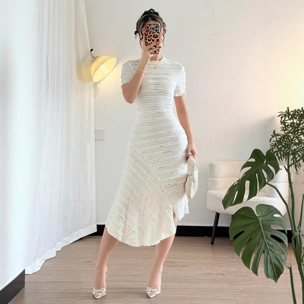 Dame Elegant Vikkelkjole med struktureret design og asymmetrisk søm Stilla