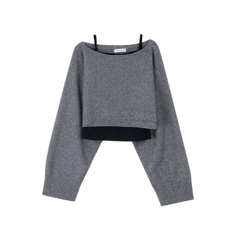 Dame afslappet sweater med brede ærmer og strikdetaljer Stilla