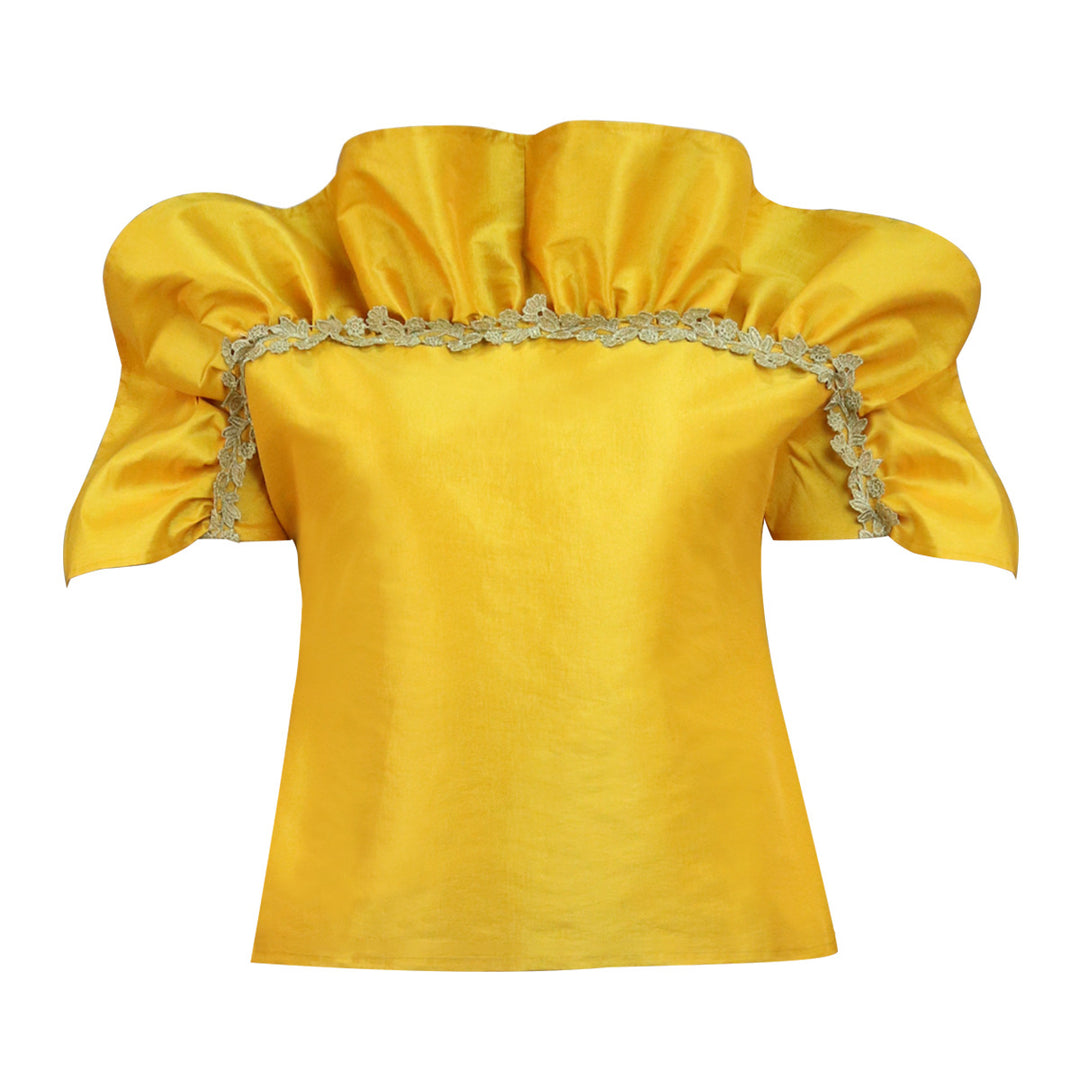 Damer elegant bluse skjorte med voluminøse puffærmer og dekorativ spids kant Skovae