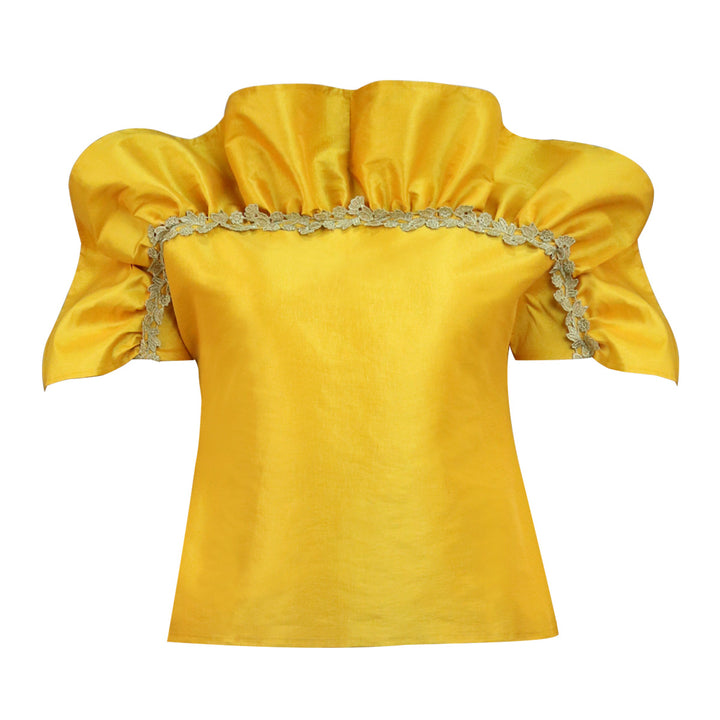 Damer elegant bluse skjorte med voluminøse puffærmer og dekorativ spids kant Skovae
