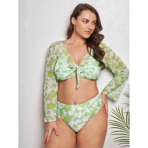 Dame triangeldi-bikini med høj talje og moderne batik-design Skovae