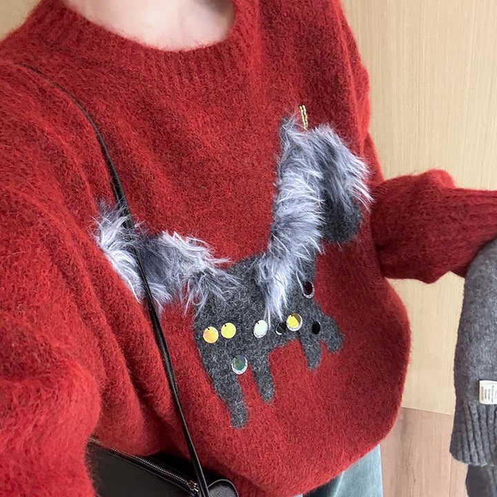 Kvinders hyggelige sweater med kreativ dyre applikation Stilla