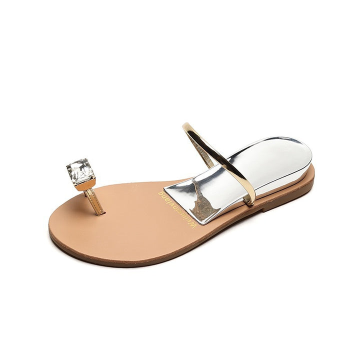Dame Stilfulde Åbne Tå Slide Sandaler med Sten Accent Stilla