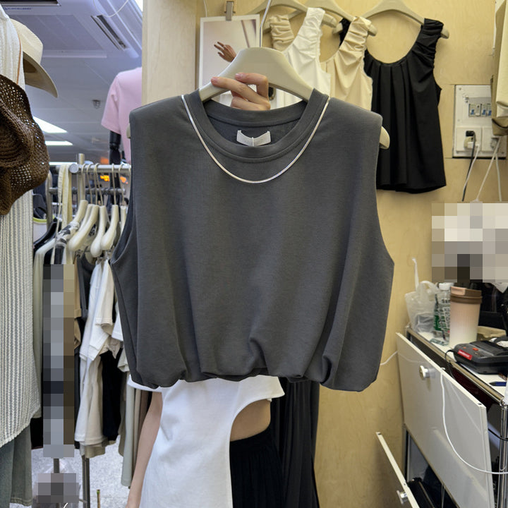 Dame Cropped Ærmeløs Top med elegant Uddybningdetail Stilla