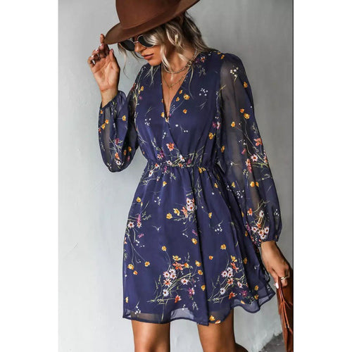 Dame blomsterprint minikjole med transparente ærmer Stilla