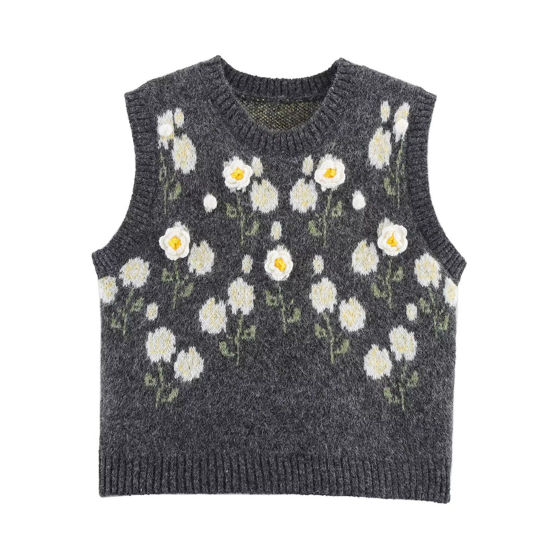 Dame strikvest med florale applikationer Stilla