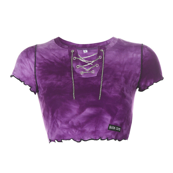 Dame cropped top med moderigtig snøredesign og afslappet kant Skovae